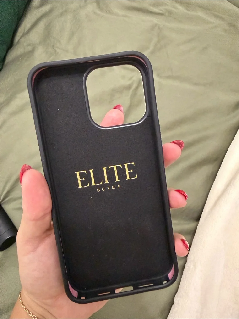 Burga White & Navy Heart Pattern iPhone 15 Pro Max Case - Gold Trim